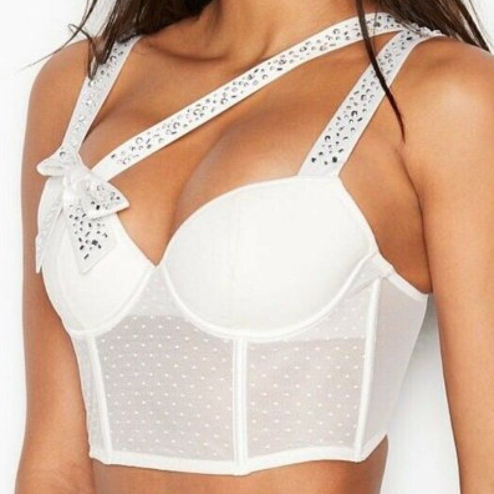 VS Dream Angels White Rhinestones Lined Demi Bra 577